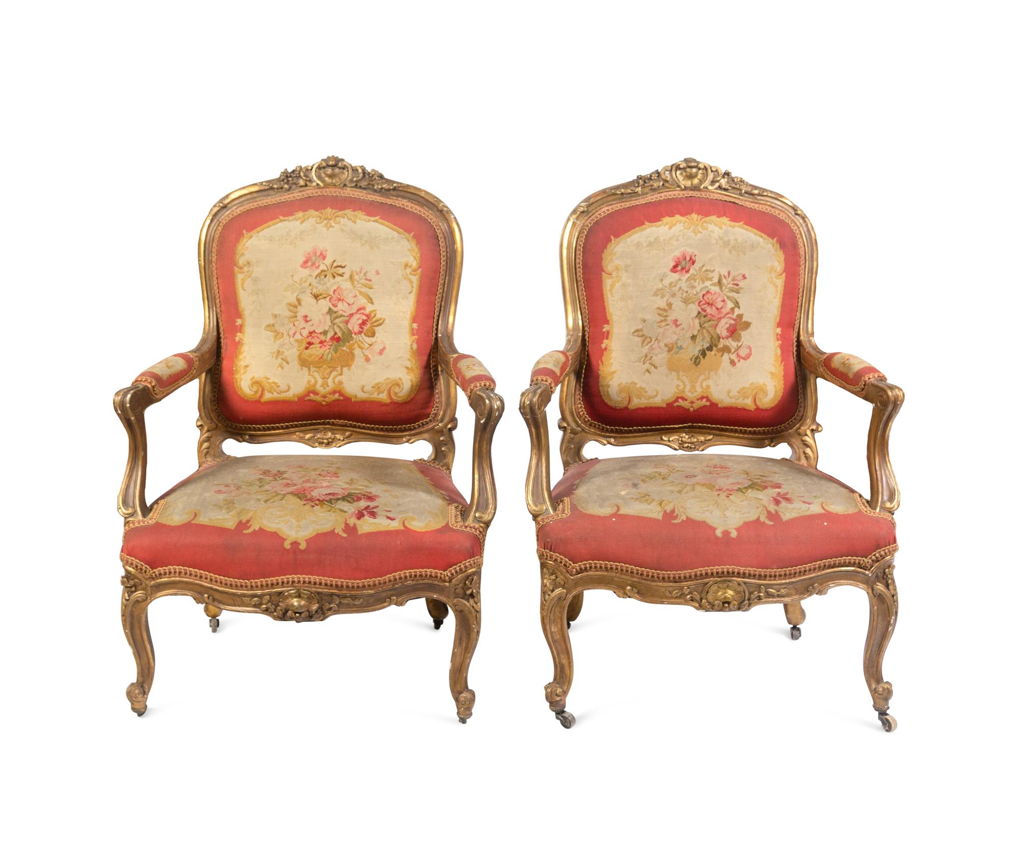 A Louis XV Style Giltwood Three-Piece Salon Suite