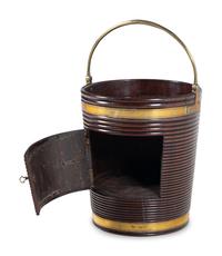 An English Brass-Banded Mahogany Warming Bucket