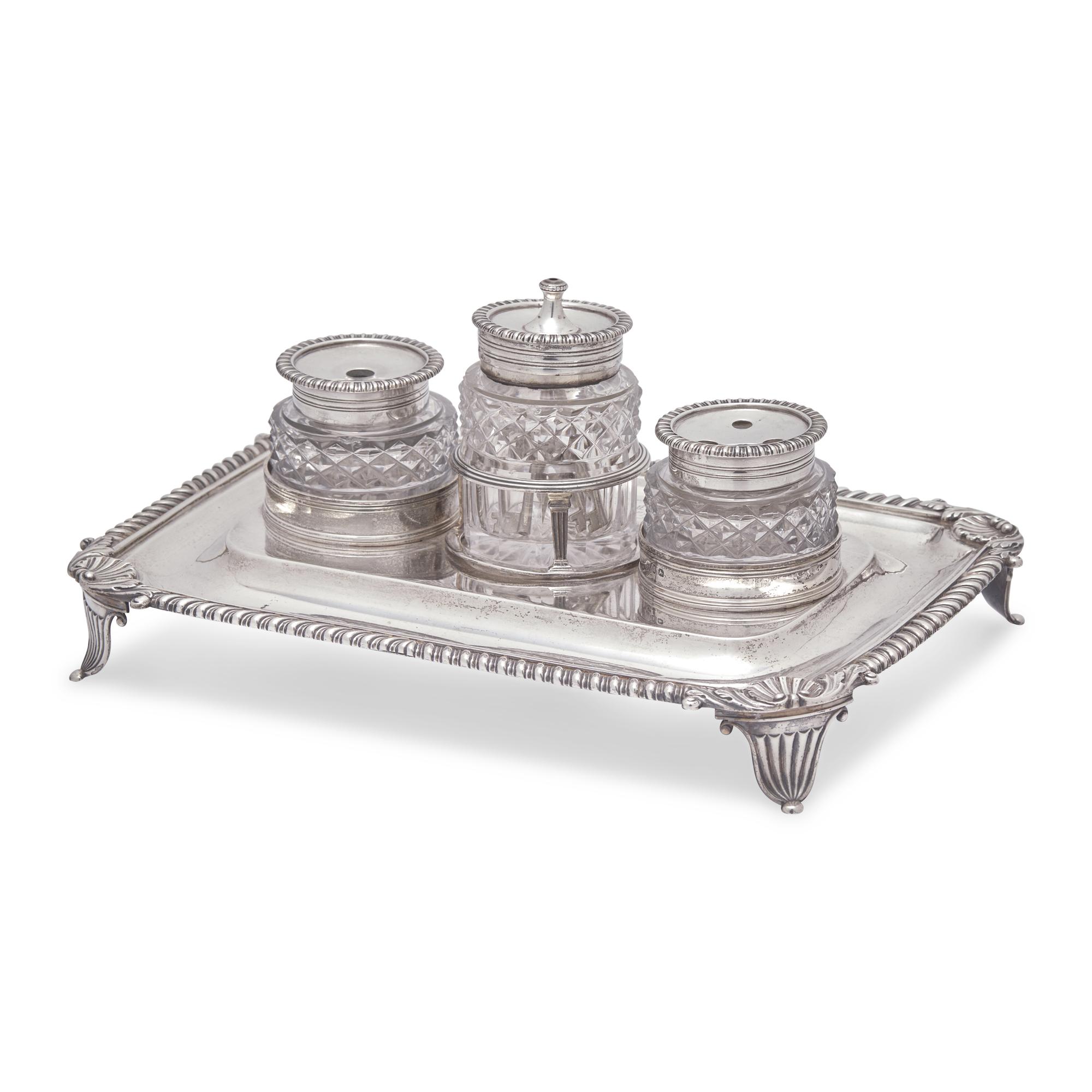 A George III Engraved Silver Ink Stand