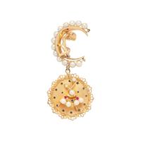 YELLOW GOLD, CULTURED PEARL, GEMSTONE BROOCH