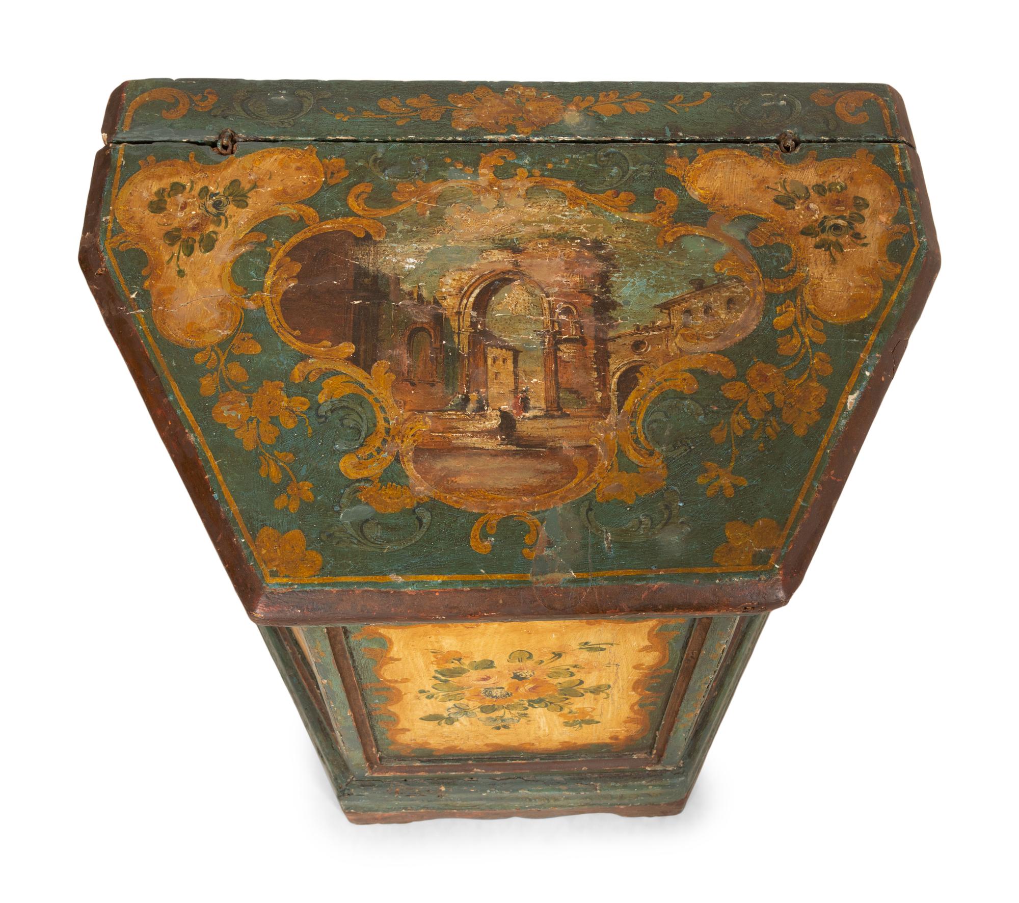 A Venetian Painted Side Cabinet with Hinged Top