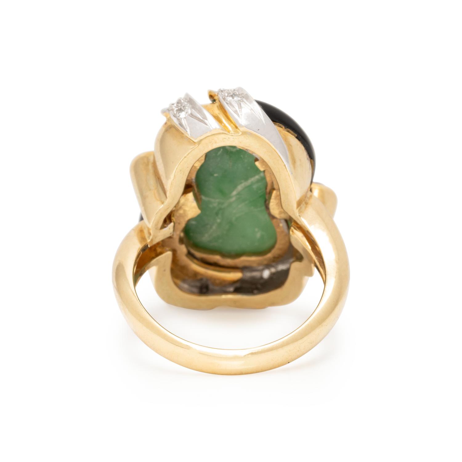 JADE, ONYX, RUBY, AND DIAMOND RING