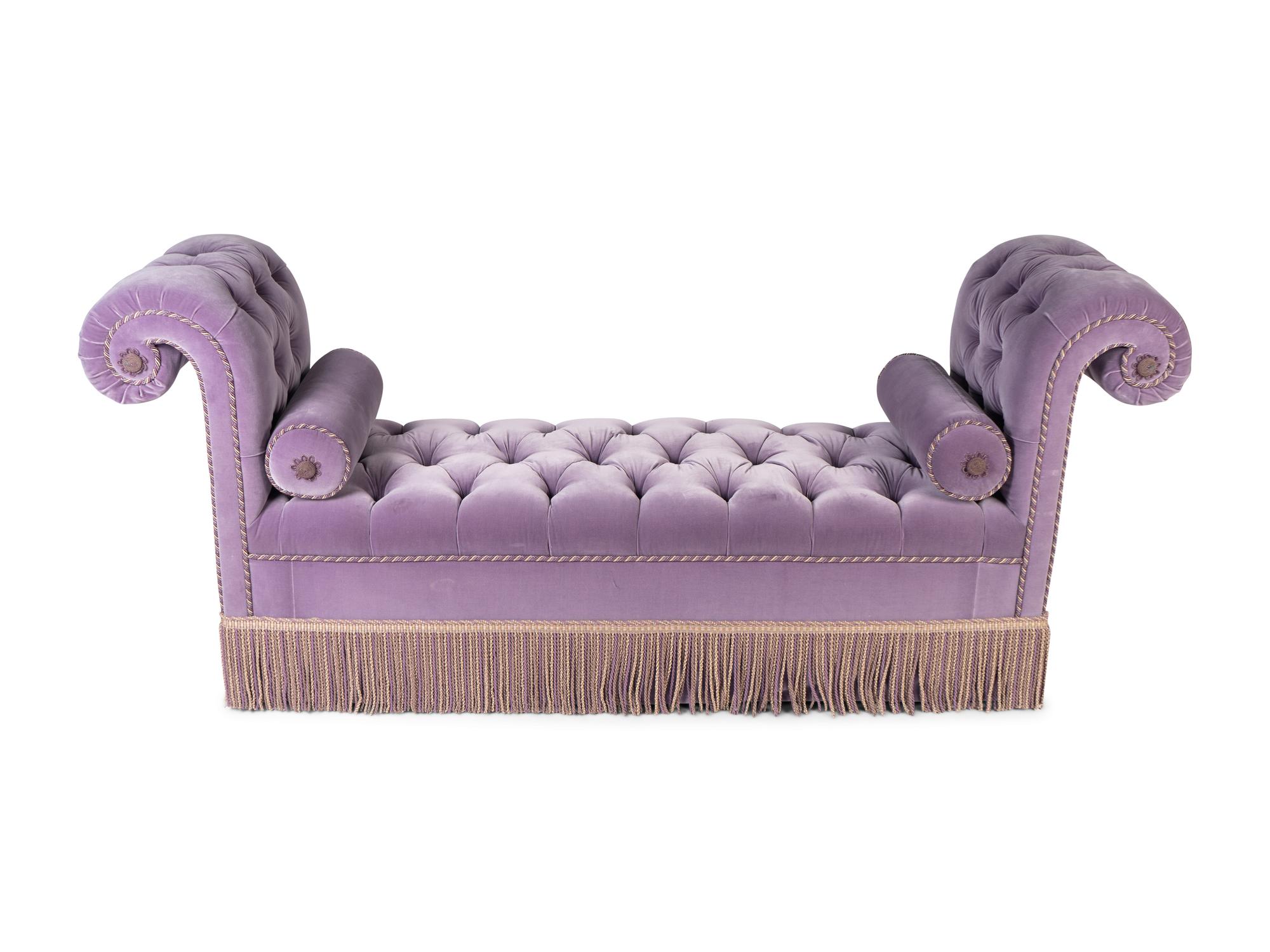 A Victorian Style Button-Tufted Velvet Upholstered Bench — 20TH CENTURY