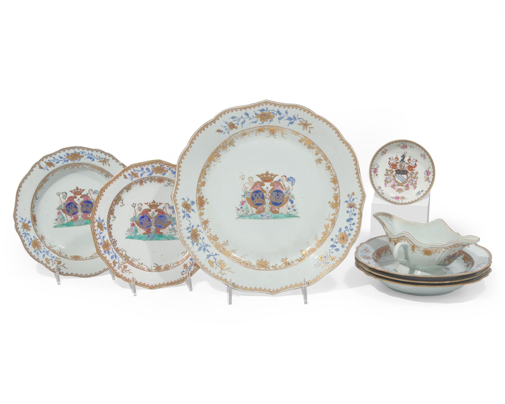 A group of seven Chinese Export porcelain tablewares made for the Danish & Scandinavian Market, circa 1750