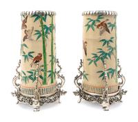 A Pair of Japonisme Silvered-Metal-Mounted Earthenware Vases — CIRCA 1880