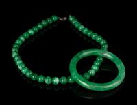 A Jadeite Bead Necklace and Bangle
