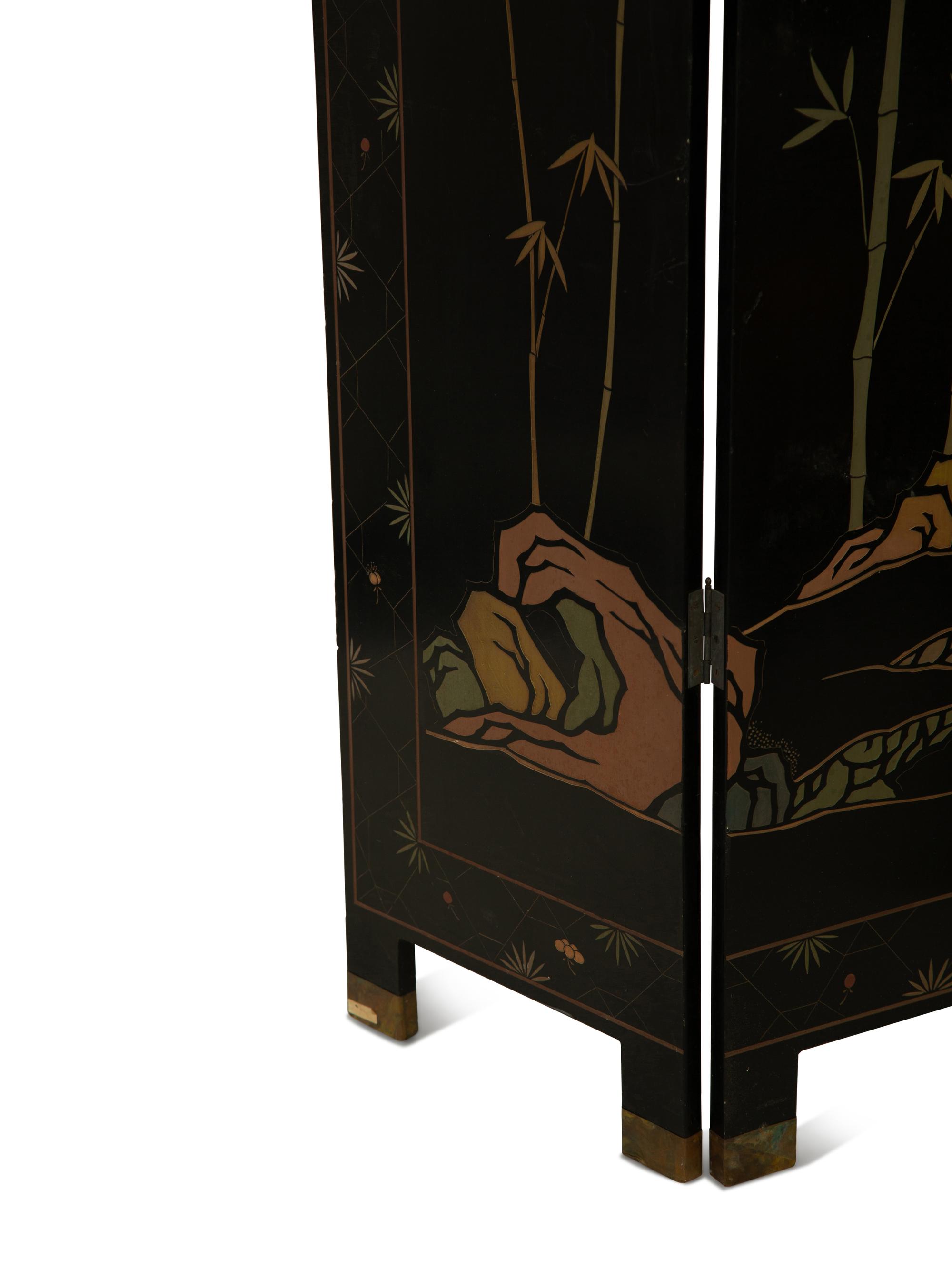 A Chinese Export Carved Lacquer Floor Screen