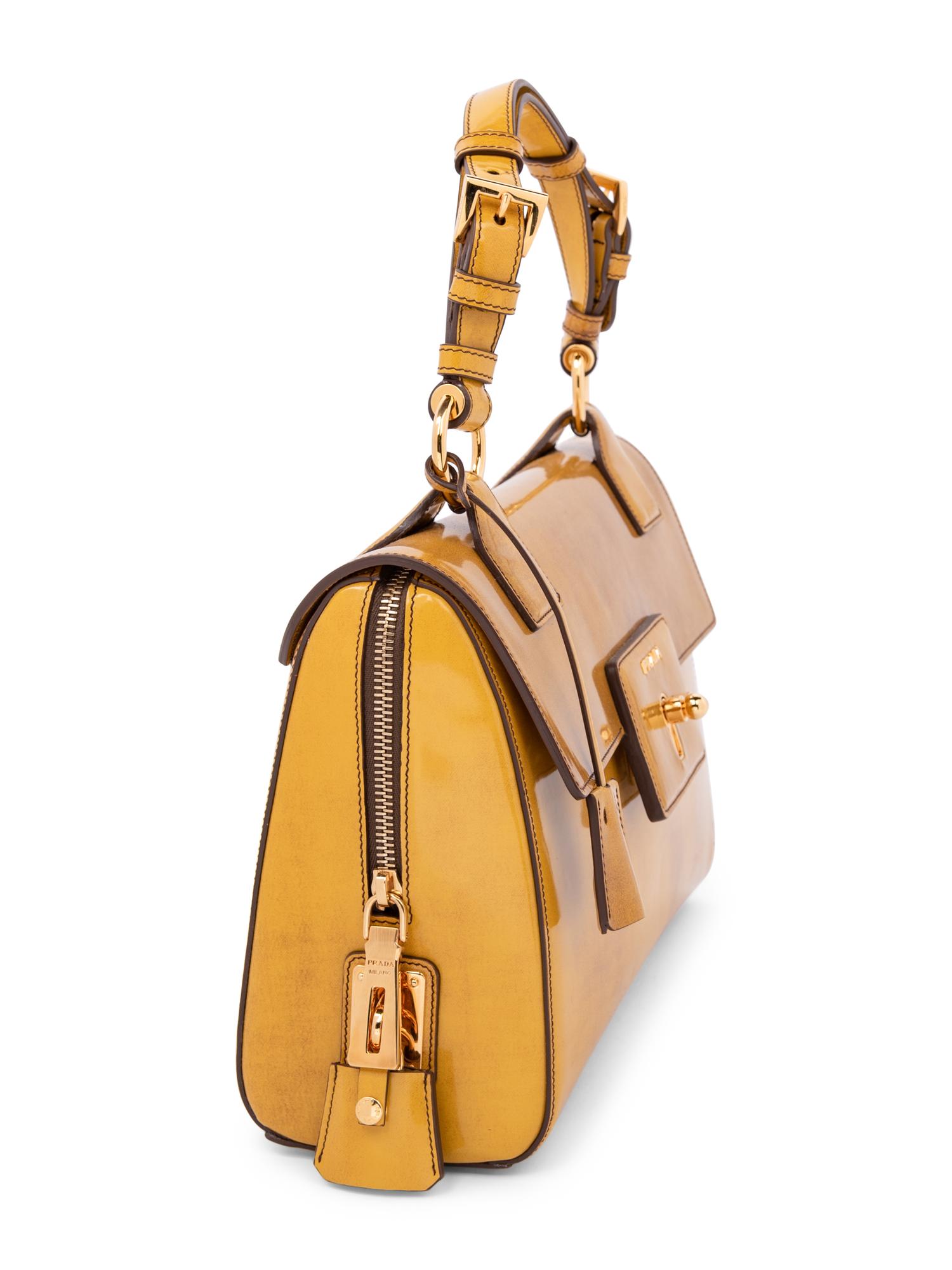 Prada Yellow Patent Leather Flap Bag, 2000s
