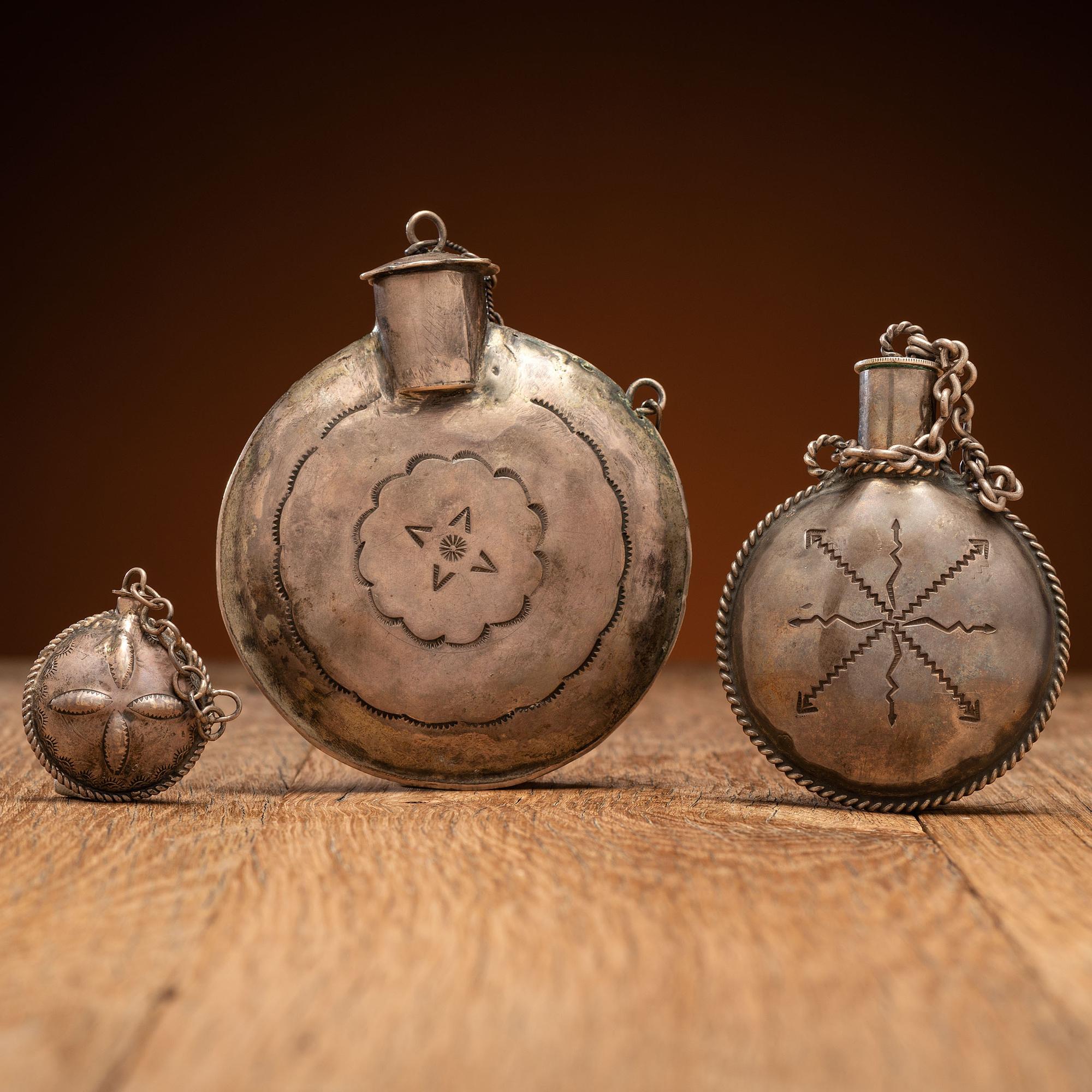 Navajo Stamped Silver Tobacco Canteens