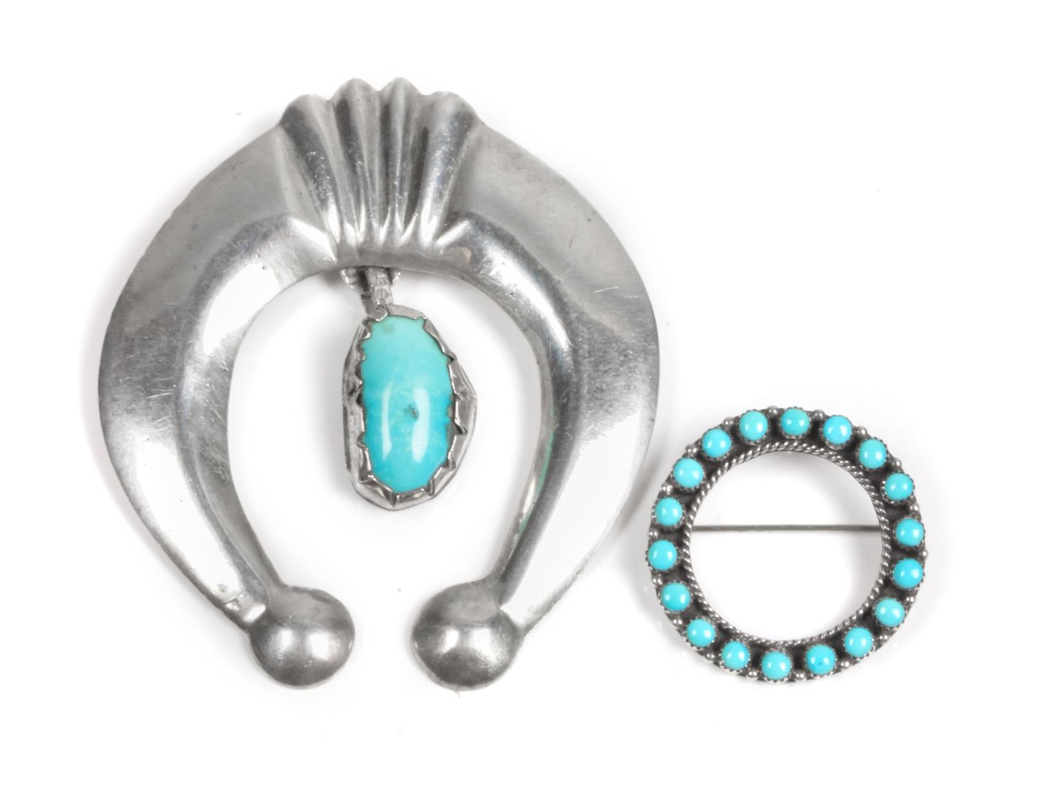 Southwestern Silver and Turquoise Naja Pendant Height of first 3 x 2 1/2 inches