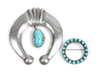 Southwestern Silver and Turquoise Naja Pendant Height of first 3 x 2 1/2 inches