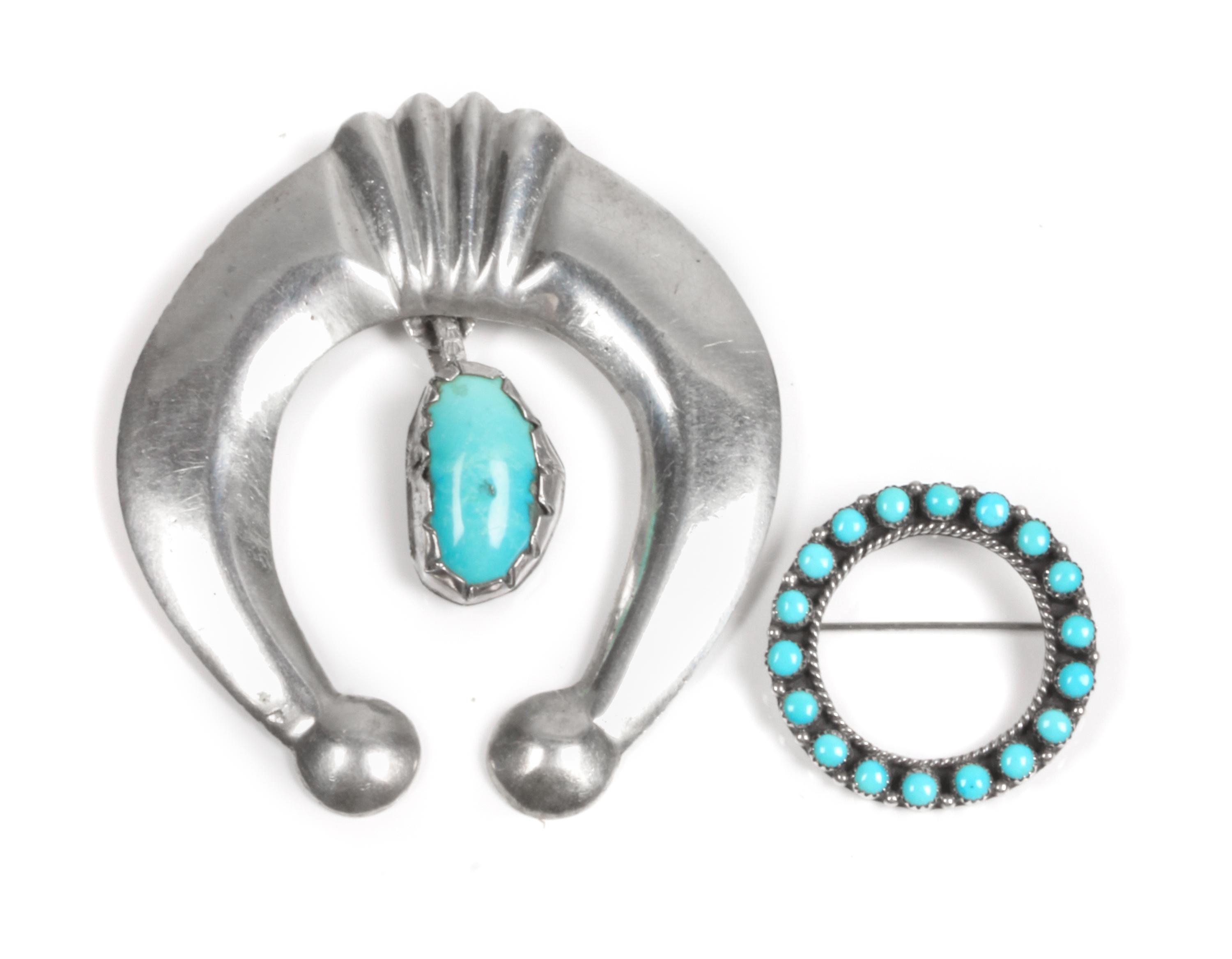 Southwestern Silver and Turquoise Naja Pendant Height of first 3 x 2 1/2 inches