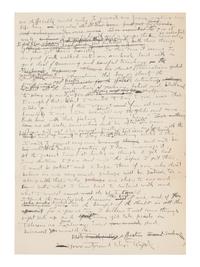 WRIGHT, Frank Lloyd (1867-1959). Autograph manuscript signed ("Frank Lloyd Wright"), entitled "To the Countryside," numerous holograph emendations and corrections in ink, several in pencil or purple pencil. N.p. [Taliesin?], [June 1926]. 2 pages, 4to, creased.