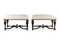 A Pair of Painted and Upholstered Benches