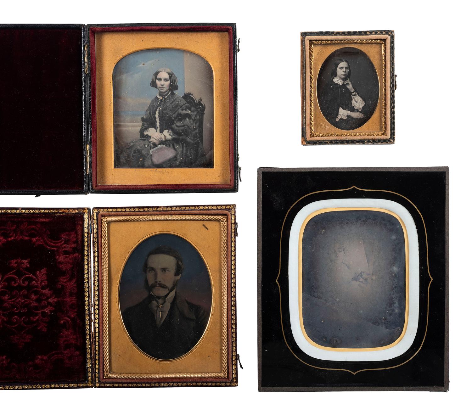 [EARLY PHOTOGRAPHY]. A group of 19 European daguerreotypes and ambrotypes, including: