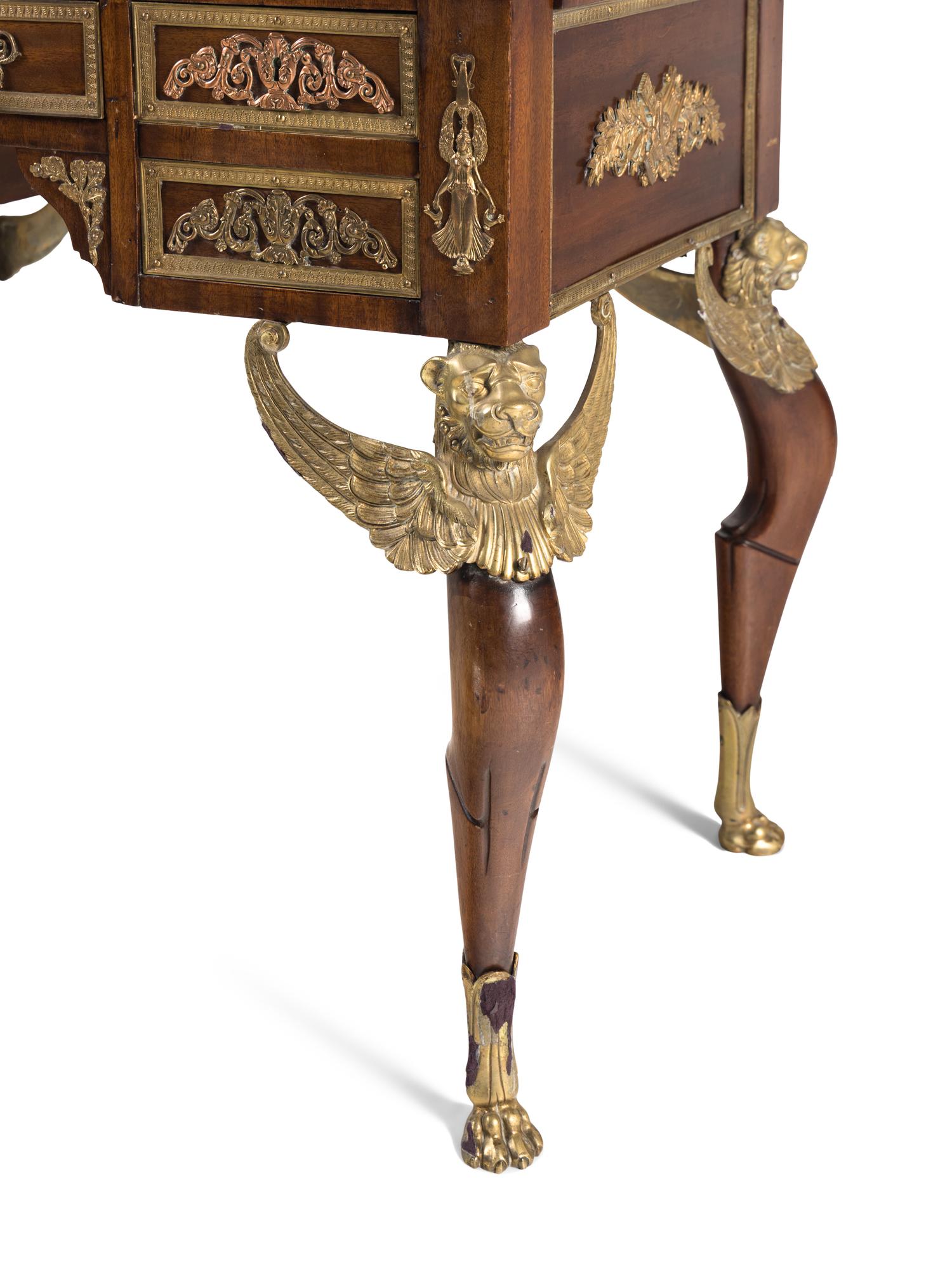 An Empire Style Gilt Metal Mounted Mahogany Bureau à Cylindre
