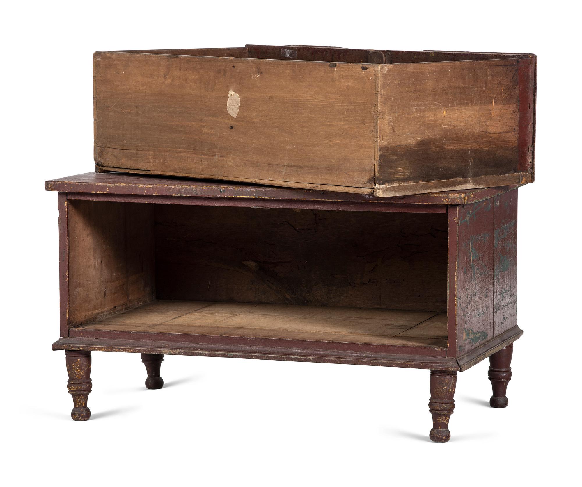 A Federal Red-Painted Cherrywood and Poplar One Drawer Chest