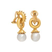 ELIZABETH LOCKE, YELLOW GOLD AND CULTURED PEARL EARCLIPS