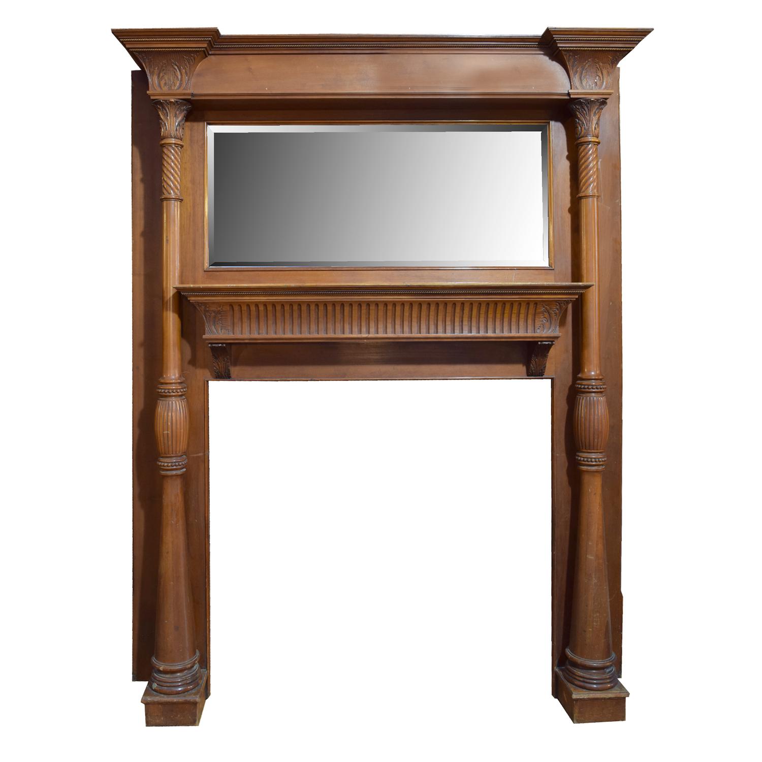 A Mahogany Full Mantel with Columns and Beveled Mirror 61" W x12" D x 79" H — United States, Circa 1880