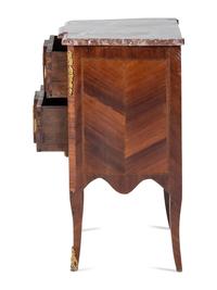 A Louis XV / XVI Transitional Style Parquetry Marble-Top Commode
