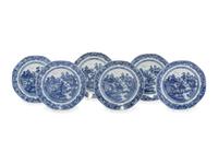 A Set of Six Chinese Export Blue and White Porcelain Dishes