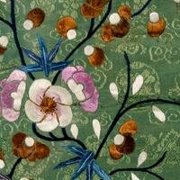 A Chinese Apple Green Ground Embroidered 'Peonies and Insects' Silk Lady's Robe, Changyi, 19th Century 清晚期 蘋果綠地綉牡丹草蟲氅衣