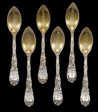 Set of six sterling silver "Chrysanthemum" pattern grapefruit spoons tiffany and co., new york, ny, circa 1880