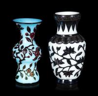 Two Chinese Black Overlay Glass Vases