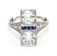 An Art Deco Platinum, Diamond and Sapphire Ring, 2.00 dwts.