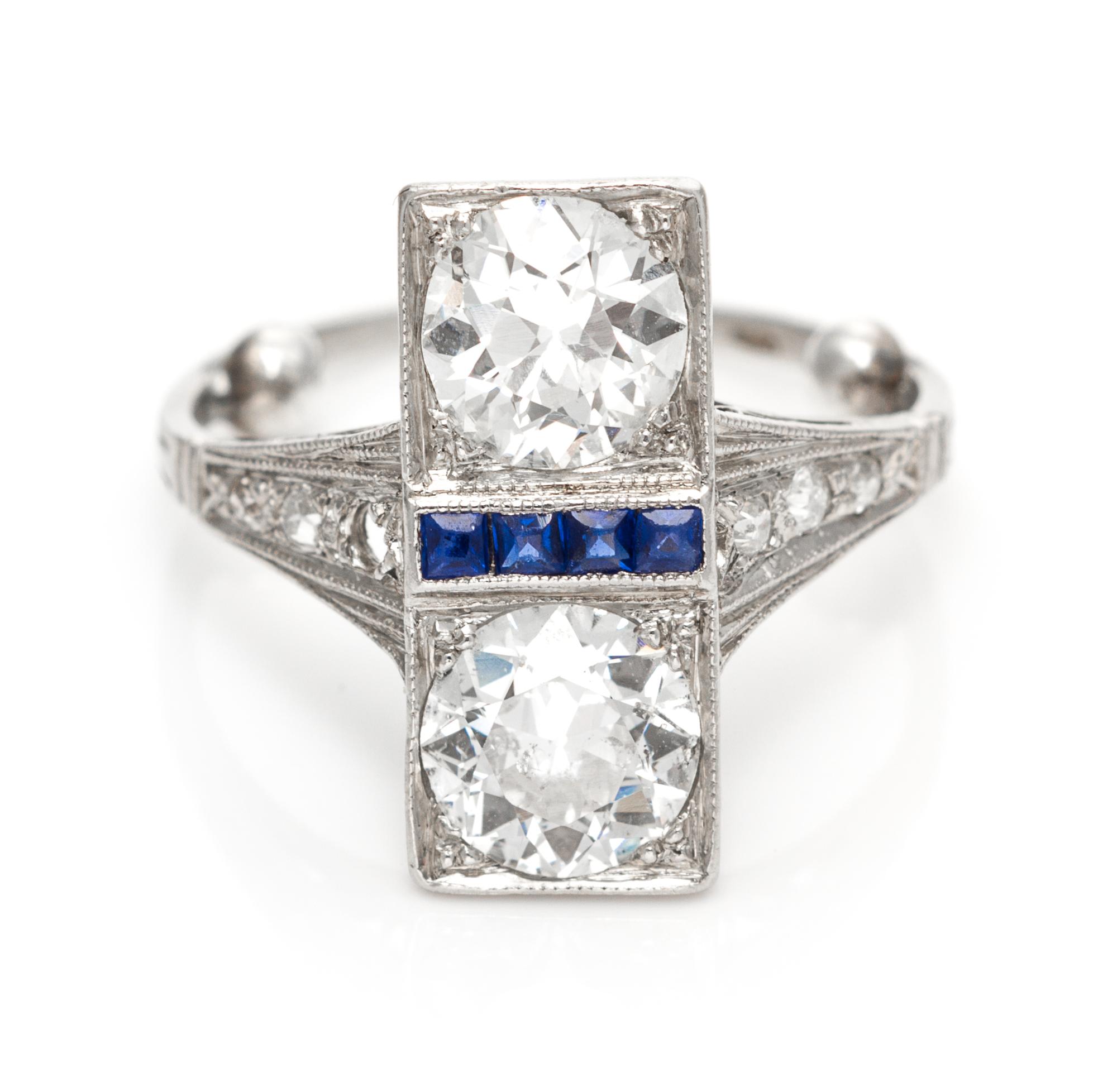 An Art Deco Platinum, Diamond and Sapphire Ring, 2.00 dwts.