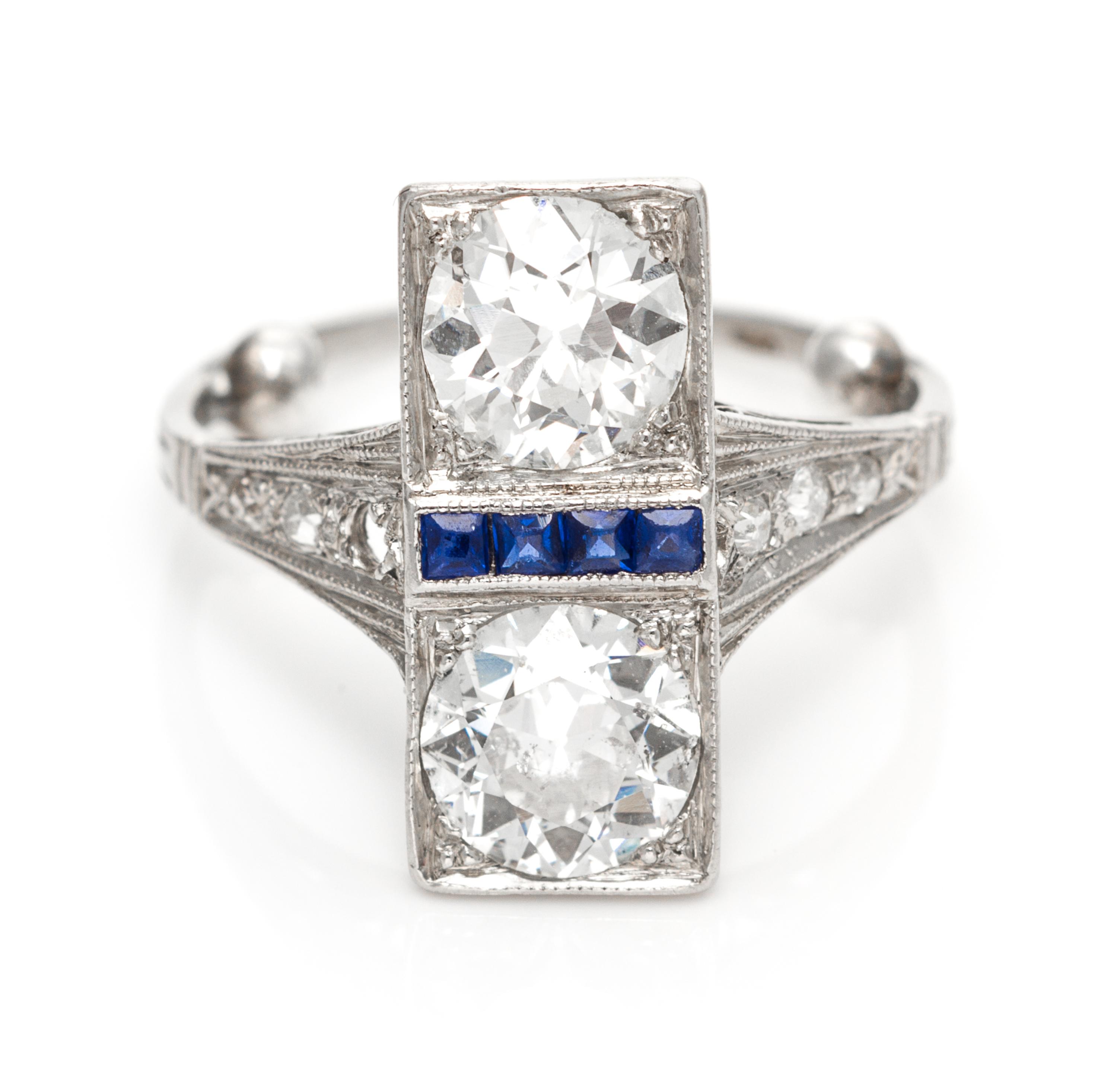 An Art Deco Platinum, Diamond and Sapphire Ring, 2.00 dwts.