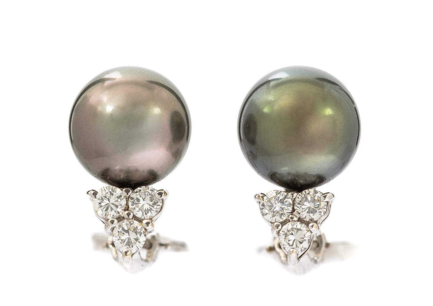 A White Gold, Cultured Tahitian Pearl, Cultured Pearl and Diamond Demi Parure, 20.30 dwts.
