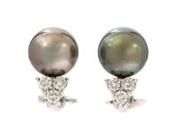 A White Gold, Cultured Tahitian Pearl, Cultured Pearl and Diamond Demi Parure, 20.30 dwts.