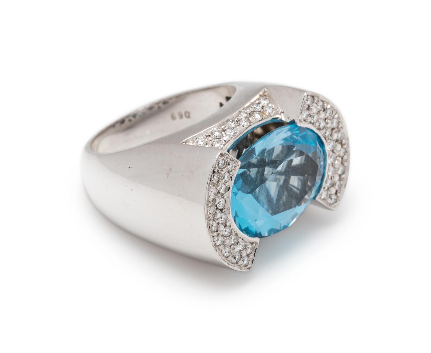 BLUE TOPAZ AND DIAMOND RING