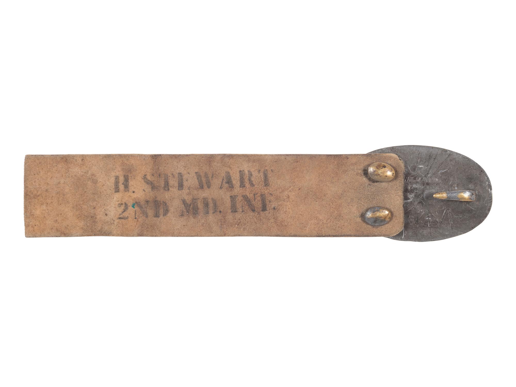 [CIVIL WAR]. Fragment of belt with Model 1839 "US" plate, identified to 2nd Maryland Infantry Regiment.