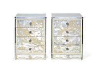 A Pair of Japonisme Gilt Decorated Mirrored Chests of Drawers