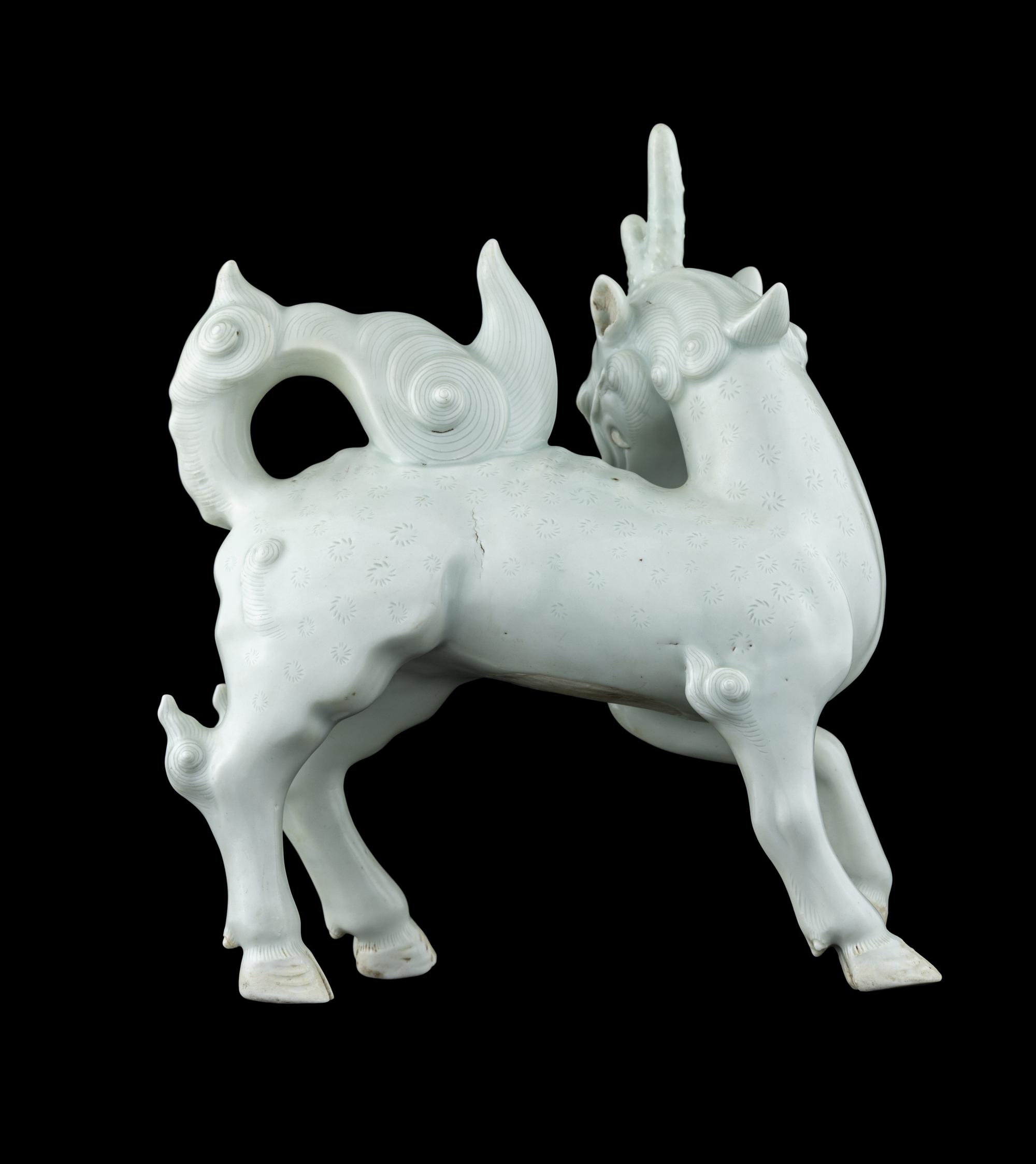 A Japanese White Glazed Porcelain Figure of Kirin