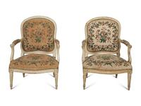A Pair of Louis XVI Cream Painted Fauteuils