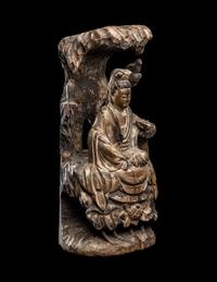 A Chinese Carved Wood Figure of Guanyin