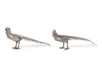 A Pair of Spanish Silver Pheasant Table Ornaments