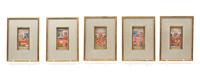 Five Middle Eastern Illuminated Manuscript Leaves, Height 4 1/8 x width 2 1/2 inches.