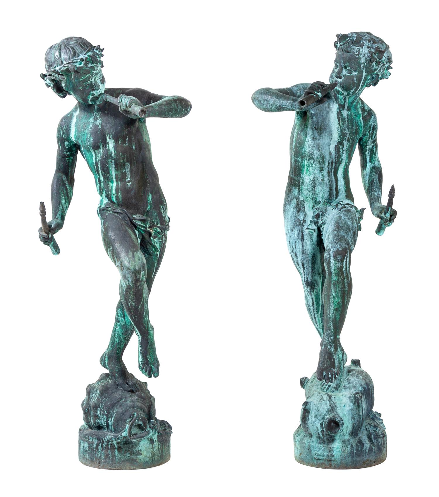 A Pair of French Patinated Bronze Figures Height 53 x width 18 x depth 18 inches. — ANTOINE DURENNE, SOMMEVOIRE, LATE 19TH CENTURY