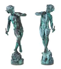 A Pair of French Patinated Bronze Figures Height 53 x width 18 x depth 18 inches. — ANTOINE DURENNE, SOMMEVOIRE, LATE 19TH CENTURY