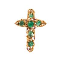 YELLOW GOLD, EMERALD, DIAMOND AND PINK SAPPHIRE CROSS PENDANT