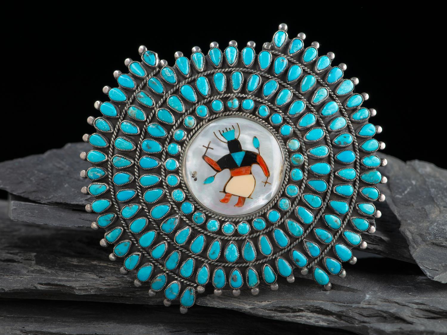 Large Navajo Silver Gan Dancer Belt Buckle