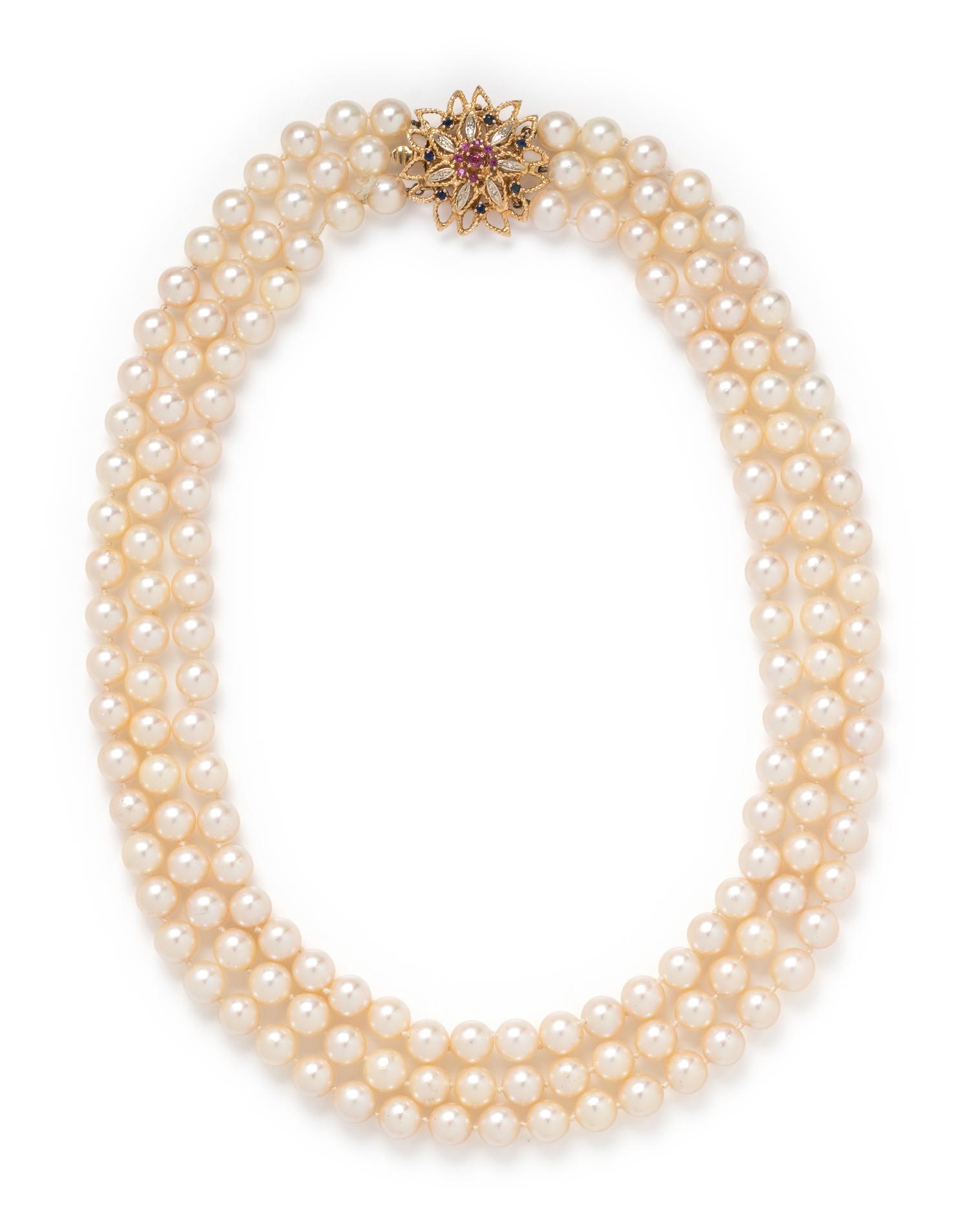 CULTURED PEARL, GEMSTONE AND DIAMOND NECKLACE