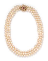 CULTURED PEARL, GEMSTONE AND DIAMOND NECKLACE