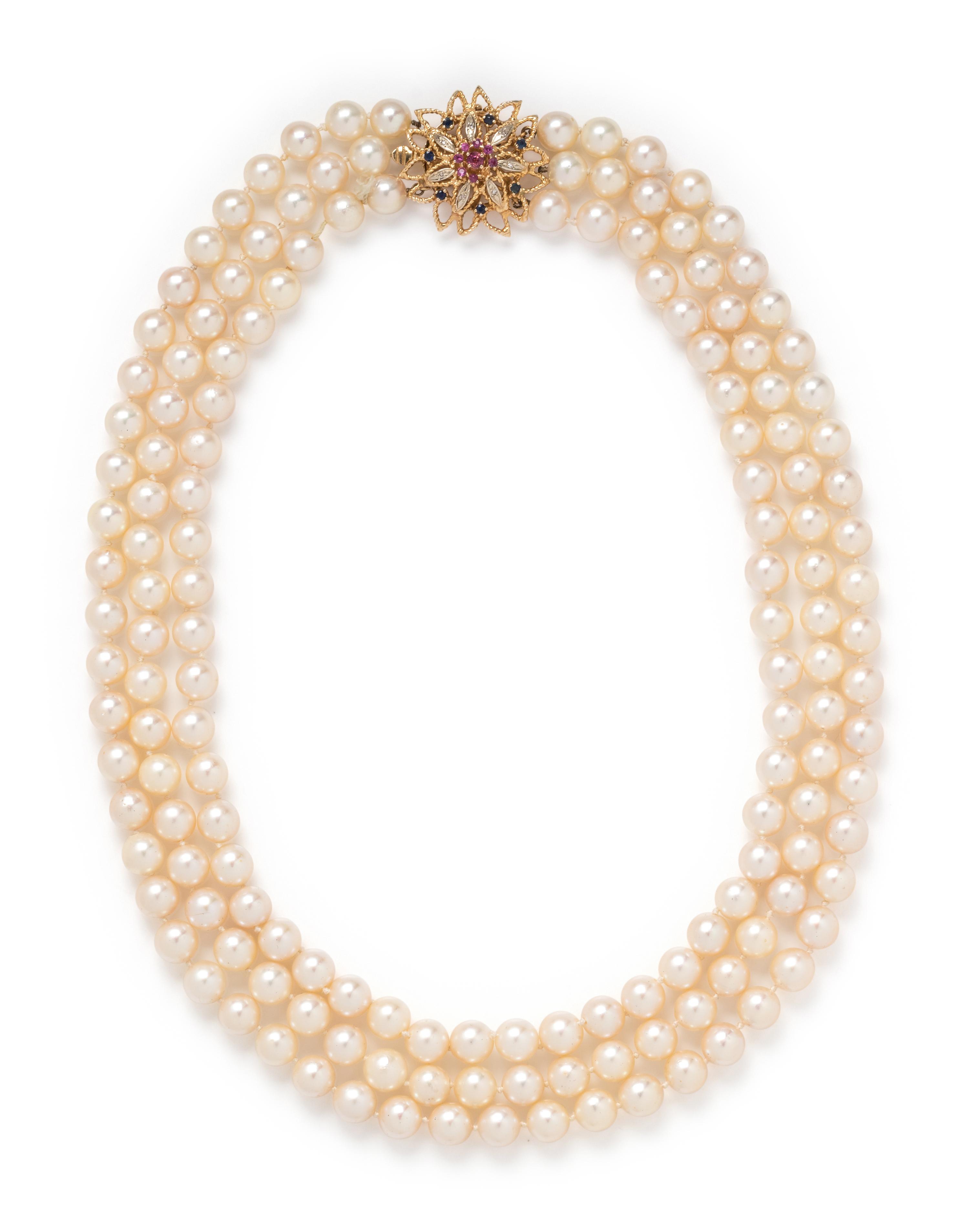 CULTURED PEARL, GEMSTONE AND DIAMOND NECKLACE