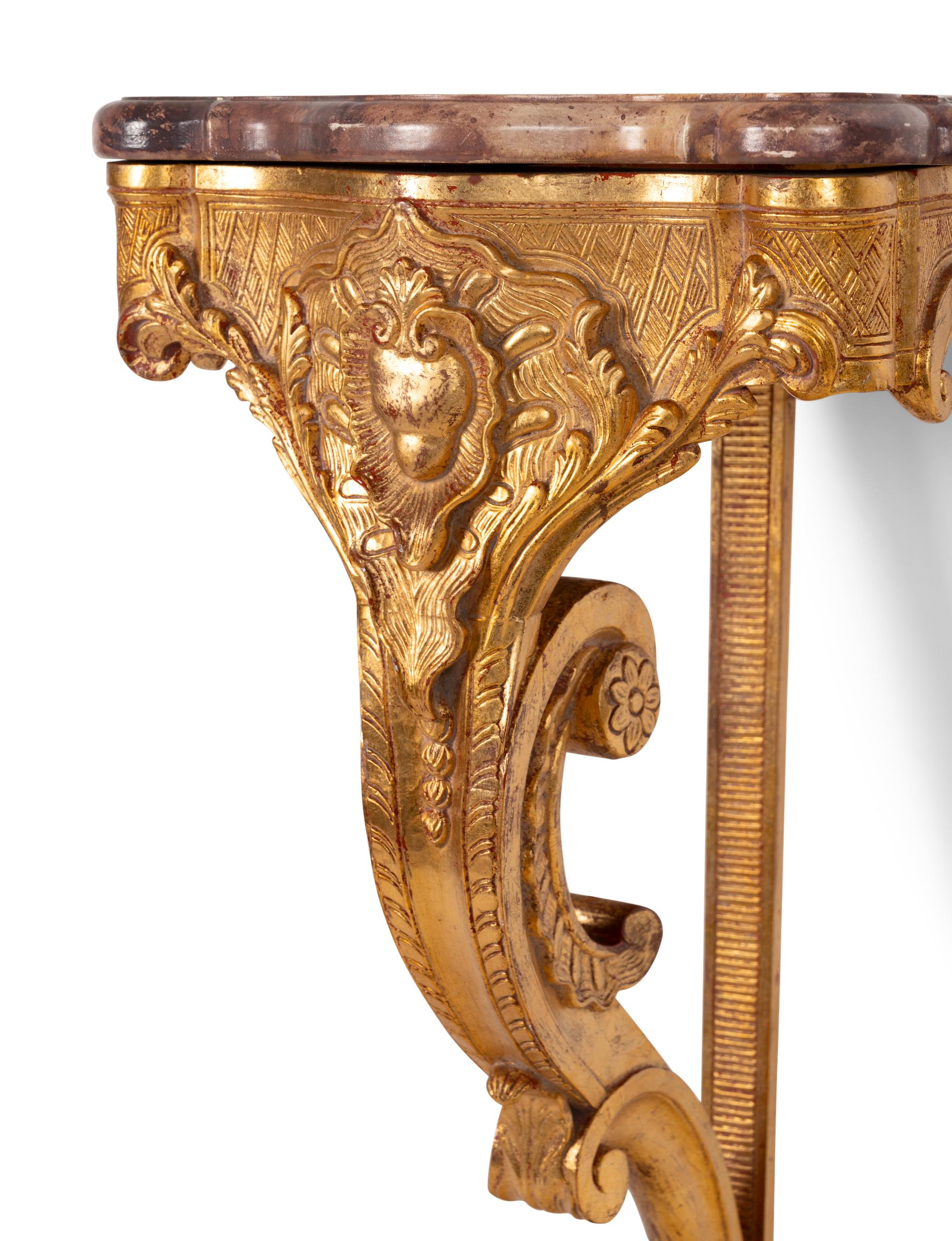 A Louis XV Style Giltwood Marble-Top Console Table