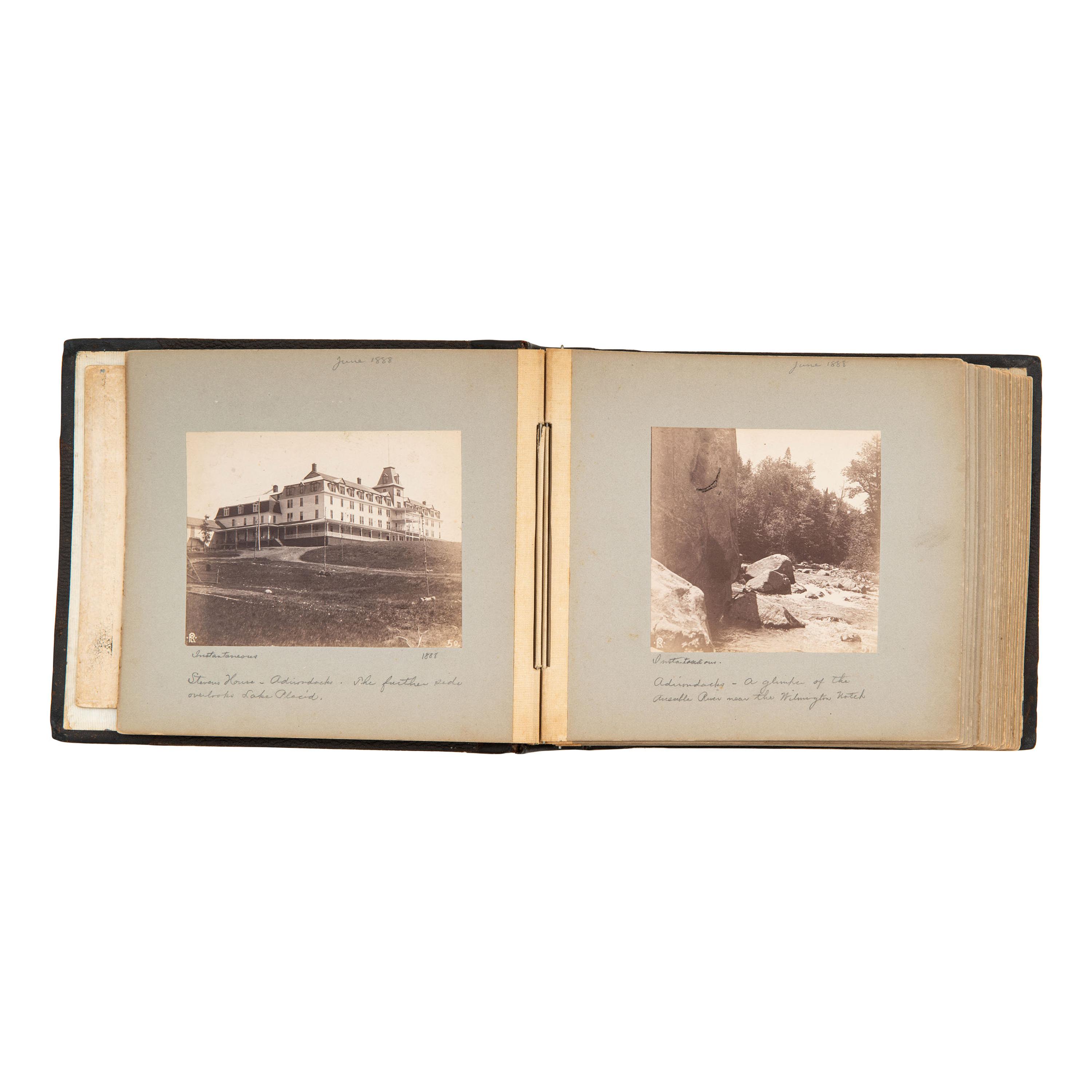 [EARLY PHOTOGRAPHY]. Photo album documenting trip to Upstate New York and Eastern Islands. N.p., June-August 1888.